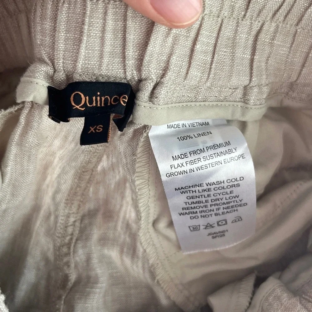 Quince 100% European Linen Pants Oatmeal Beige Elastic Waist Drawstring XS